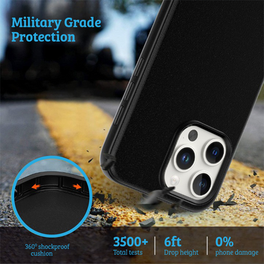iPhone 15 Pro Shockproof Case Cover with Wireless Charging Support - Easy Grip, Slip-Proof, Screen & Camera Lens Guard - Black